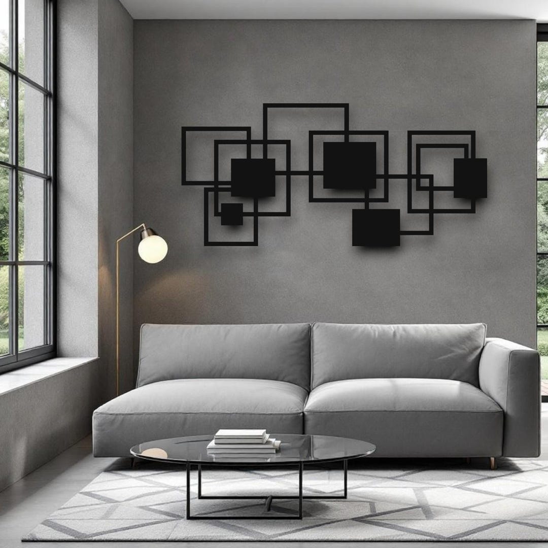 Modern Geometric Wall Art | Minimal Metal Squares Design | Abstract ...