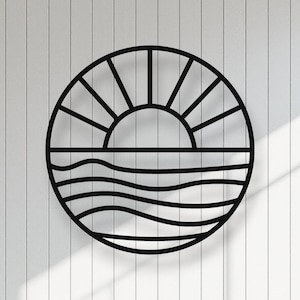 Beach House Wall Art, Sun and Waves Metal Wall Art, Lake House Decor, Wall Decor, Sun and Waves Design, Beach-Themed Home Accent