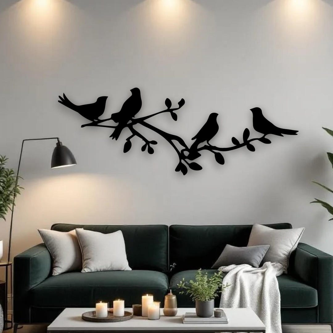 Metal Bird Branch Wall Art | Modern Silhouette Decor - Etsy