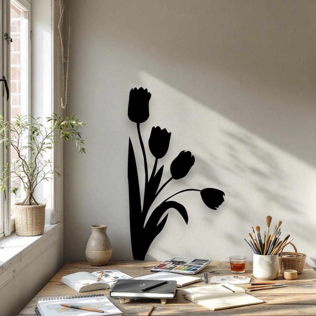 Tulip Metal Wall Art, Minimalist Floral Home Decor, Modern Tulip Wall ...