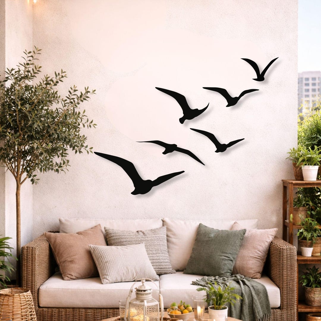 6-piece Flock of Birds Metal Wall Art | Minimalist Steel Bird Set ...