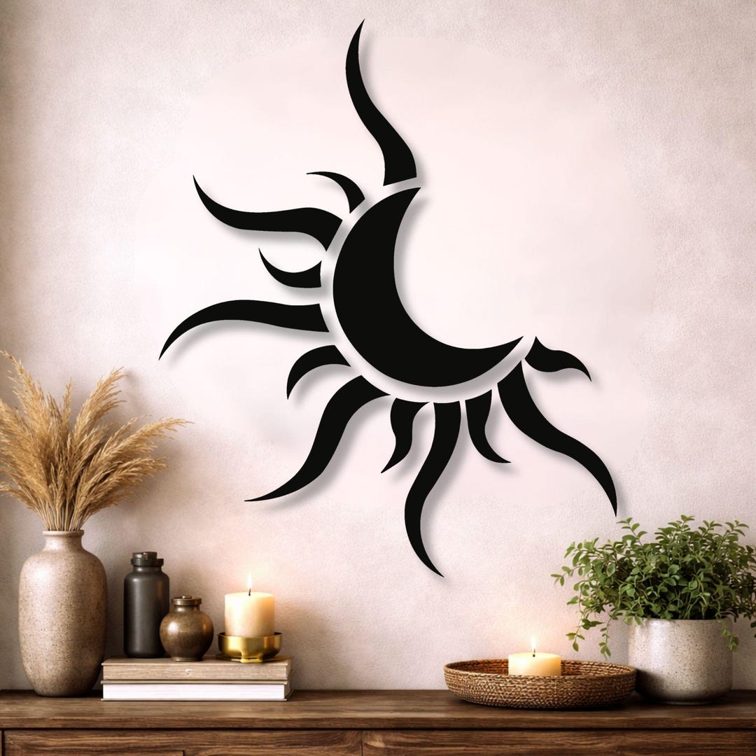 Abstract Sun Moon Metal Wall Art – Celestial Minimalist Sky Decor Home ...