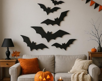 Set di 6 decorazioni murali in metallo a forma di pipistrello / Decorazioni spettrali per Halloween / Accessori per case infestate e feste / Decorazioni gotiche a forma di pipistrello