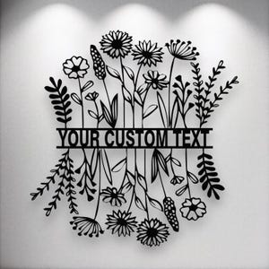 Personalisierte Wildblumen Metall Wand Kunst, Schild mit individuellem Familiennamen - Rustikales Outdoor Frühlings Willkommensschild für Veranda oder Garten Dekor