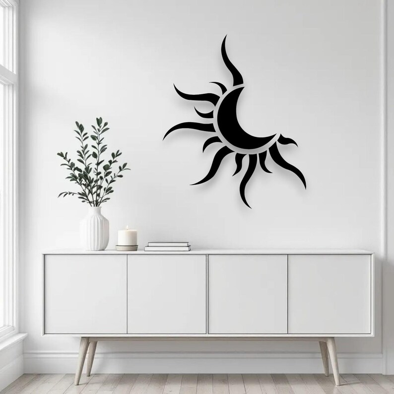 Abstract Sun Moon Metal Wall Art – Celestial Minimalist Sky Decor Home ...