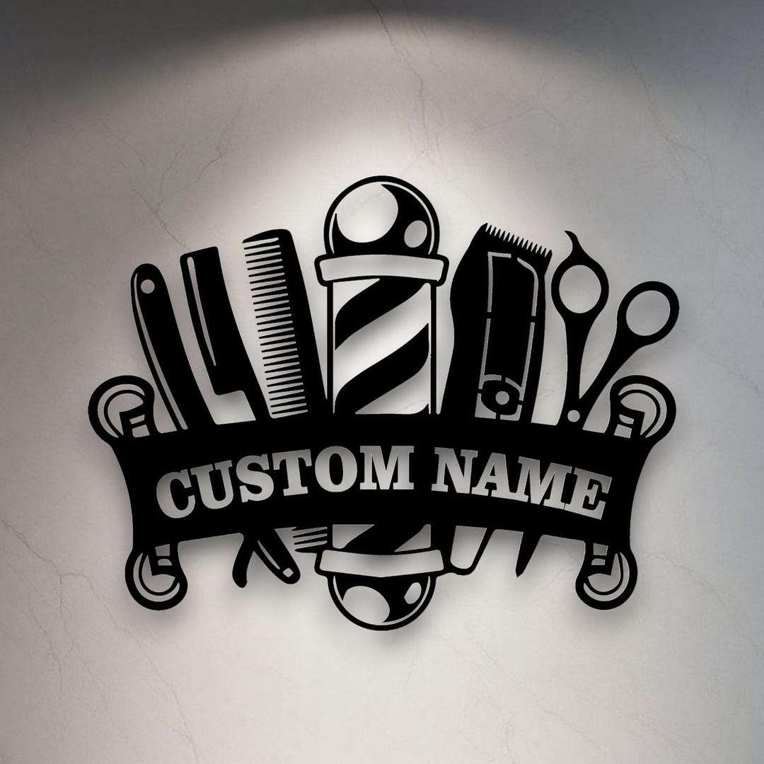 Personalized Barber Shop Metal Sign | Custom Name Wall Art for Salon or ...