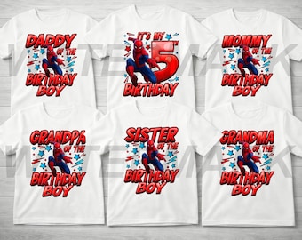 Camiseta personalizada de Spiderman para el 5.º cumpleaños, sudadera personalizada de Spiderman con nombre para niño de 5 años, regalo de camiseta familiar a juego de Spidey para el 5.º cumpleaños
