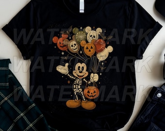 Skeleton Mickey Halloween Shirt, Mickey Mouse Balloon Tee, Disney Spooky Cute Pumpkin Trick Or Treat Party Costume Gift For Fans Outfit