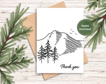 Minimalist Mountain Thank You Card: Black and White (Digital Download)