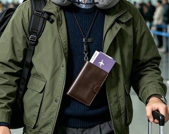 Custom passport case: RFID & AirTag slot, engravable. Perfect for business trips, Father'sDay,anniversary