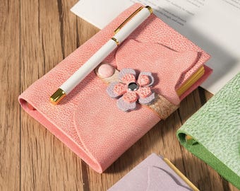 Cute Cat Leather Journal, Refillable A7 Notebook, Cat Lover Gift