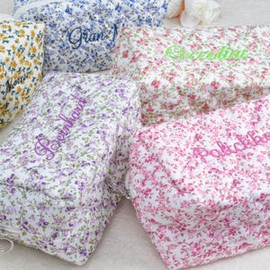 quilted cosmetic bags, floral cosmetic bags, embroidered gifts, quilted cosmetic bags, custom toiletry bags, monogram makeup bag,