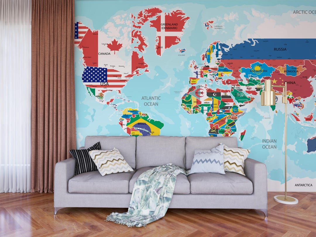 Vintage Style World Map Print Antique World Map Wall Art Old World