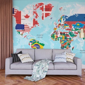 Impresión de mapa del mundo de estilo vintage, arte mural de mapa del mundo antiguo, póster de mapa del mundo antiguo, calcomanía de pared de mapa del mundo, pegatina de pared de mapa del mundo