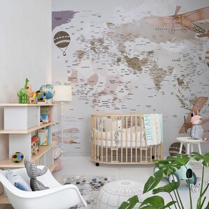 Adventure Theme Kids Room Wall Mural - Vintage World Map Wallpaper, Kids World Map Wallpaper - Educational  Fun Design