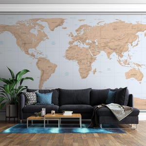 Adhesivo de pared con mapa del mundo, papel tapiz con mapa del mundo, decoración con mapa vintage, arte mural con mapa del mundo, calcomanía de pared con mapa del mundo, mural de pared grande
