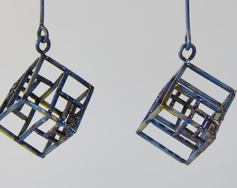 Cube Dangle Fractal Titanium Earrings