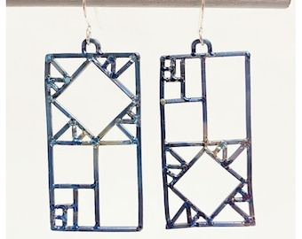 Rectangle Fractal Titanium Earings