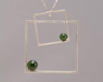 Square/Square Floating Shape Pendant with Jade