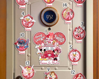 Personalized Mickey & Friends   Happy Valentine's Day Cruise Magnet,   Wedding Honeymoon Cruise Ship Magnet for Stateroom Door