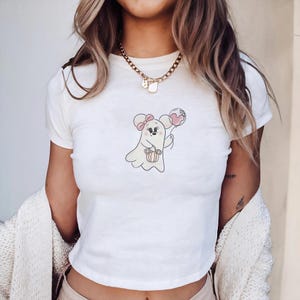 Retro Ghost Mickey Minnie Crop Tank, Spooky Ghost Baby Tee, Mickey&#39;s Not So Scary Party Womens Tee,Mickey Pumpkin Fall vibes Halloween shirt