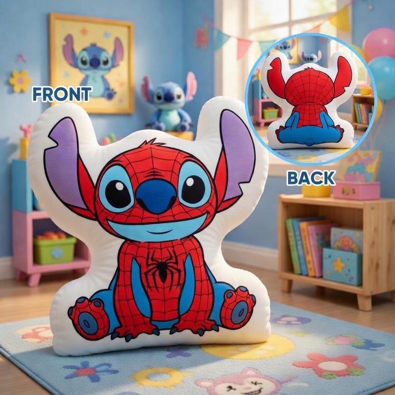 Custom Stitch Spiderman Disney Pillow Personalized Superhero Stitch Cushion, Cute Stitch Cosplay Spiderman Pillow,Cartoon Bedroom Decor Gift bild 1