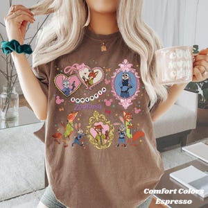 Zootopia Coquette Bow Watercolor Shirt, Judy Hopps Nick Wilde Tee, Retro Zootropolis Disney, Comfort Colors, Family Matching, WDW Trip 2025 bild 5