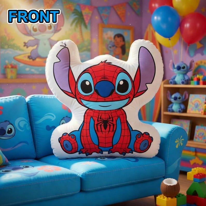 Custom Stitch Spiderman Disney Pillow Personalized Superhero Stitch Cushion, Cute Stitch Cosplay Spiderman Pillow,Cartoon Bedroom Decor Gift bild 2