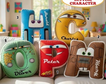 Personalized Cars Letter Pillow, Custom Lightning McQueen Name Pillow, Kids Cars Alphabet Pillow, Cartoon Pillow Gift, Boys Room Decor