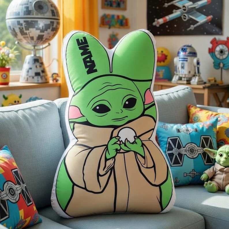 Custom Star Wars Easter Pillow,Personalized Star Wars Bunny Pillow,Baby Yoda Darth Vader Han Solo Boba Fett Plush,Easter Basket Gift for Kid image 4