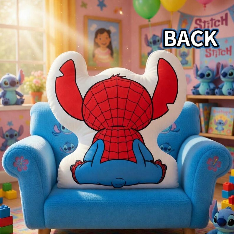 Custom Stitch Spiderman Disney Pillow Personalized Superhero Stitch Cushion, Cute Stitch Cosplay Spiderman Pillow,Cartoon Bedroom Decor Gift bild 3