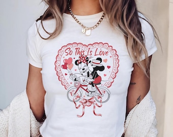 Coquette Bow Disney Mickey Minnie Valentine Baby Tee, Disney Couple WDW Disneyland Sweethearts Nite Croptop Baby Tee Womens T-shirt