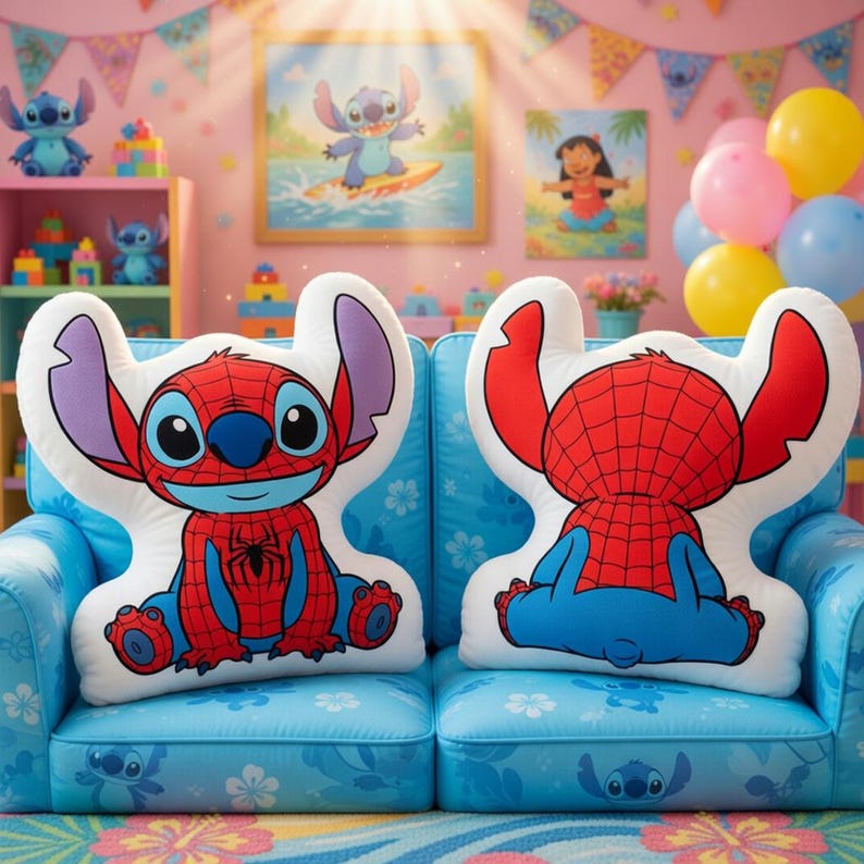 Custom Stitch Spiderman Disney Pillow Personalized Superhero Stitch Cushion, Cute Stitch Cosplay Spiderman Pillow,Cartoon Bedroom Decor Gift bild 4