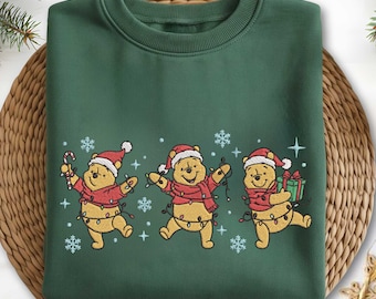 EMBROIDERED Winnie The Pooh Christmas Lights Sweatshirt, Pooh Christmas Sweater, Holiday Sweater, Winter Crewneck Tee, Gift For Women