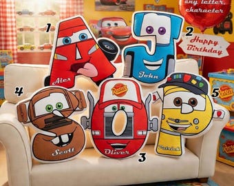 Custom Disney Cars Letter Pillow, Personalized Cars Alphabet Pillow, Lightning McQueen Mater Name Pillow, Pixar Cars Room Decor Gift