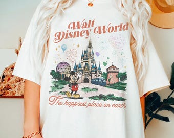 Vintage The Happiest Place On Earth Comfort Colors Shirt, Retro Mickey Minnie        Vacation Tee, Ideal For Family Trips Walt   World