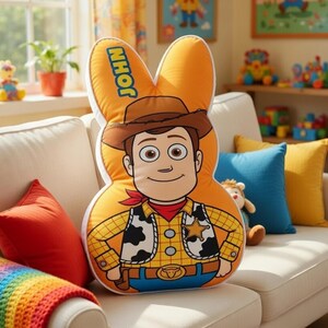Personalized Toy Story Easter Pillow, Custom Bunny Plush Pillow, Toy Story Easter Basket Gift for , Woody Buzz Pillow, Toy Story Decor image 2