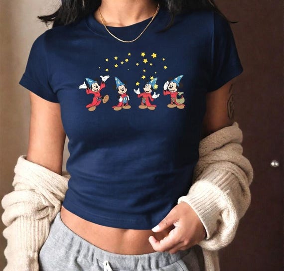 Vintage Fantasia Mickey Baby Tee, Wizard Sorcerer Mouse Y2K Shirt, 90s        Aesthetic Crop Top, Cute Magical Graphic Tee Gift