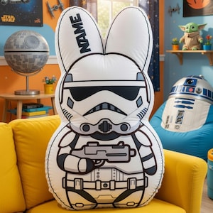 Custom Star Wars Easter Pillow,Personalized Star Wars Bunny Pillow,Baby Yoda Darth Vader Han Solo Boba Fett Plush,Easter Basket Gift for Kid image 3