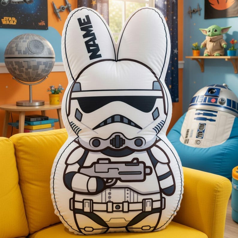 Custom Star Wars Easter Pillow,Personalized Star Wars Bunny Pillow,Baby Yoda Darth Vader Han Solo Boba Fett Plush,Easter Basket Gift for Kid image 3
