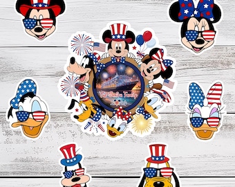 Patriotic Mickey And Friends Cruise Door Magnet, 4th Of July Family Cruise Magnet, USA Fireworks Stateroom Decor, America Trip Gift