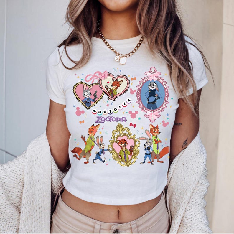 Zootopia Coquette Bow Watercolor Shirt, Judy Hopps Nick Wilde Tee, Retro Zootropolis Disney, Comfort Colors, Family Matching, WDW Trip 2025 bild 1