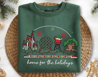 Embroidered       Christmas Four Parks Home For The Holidays Shirt, Epcot Center, Mickey's Very Merry Xmas Party, Magical Park Family Trip