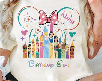 Disney Birthday Girl Shirt Minnie Mouse Shirt, Disney Girls Birthday Trip T-shirt, Personalized Disney Princesses Birthday Tee