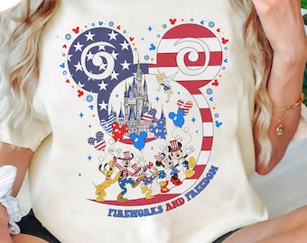 Disney Castle Mickey and Friends 4th of July shirt, Happy Independence Day 20245 Matching Tshirt, Patriotic USA Flag, Disneyland Family Trip