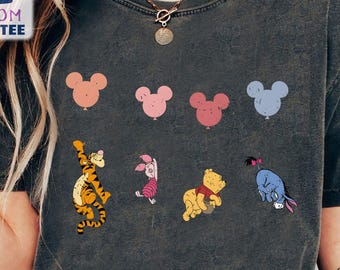 Camiseta vintage de oso Pooh, camiseta con globo de Mickey y Winnie Pooh, vacaciones familiares en Disneyland 2025, camiseta de Disneyworld, camiseta de Pooh, Magic Kingdom