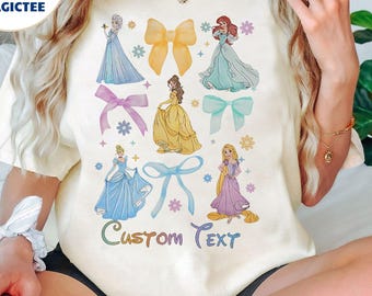 Camiseta personalizada de princesa Disney Coquette, camiseta de viaje de princesas de Disneyland WDW, camiseta de Cenicienta, Bella y Rapunzel, cumpleaños de princesa