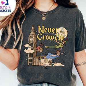 Vintage Peter Pan Never Grow Up Shirt Retro Disney Tinker Bell Wendy Flight Neverland T-shirt Disney Kids Shirt, Disney Family Vacation 2025