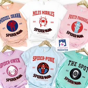 Spider-Man Aross The Spider-Verse Characters Group Shirt, Spider-Punk-T-Shirt, Spider-Gwen-Shirt, Spiderman 2025 Miles Morales-T-Shirt