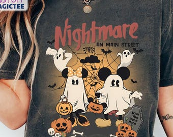 Nightmare On The Main Street Shirt, Vintage Mickey Minnie Ghost Halloween T-shirt, Disney Halloween Tee, Retro Mickey Ghost, Cute Fall Tee